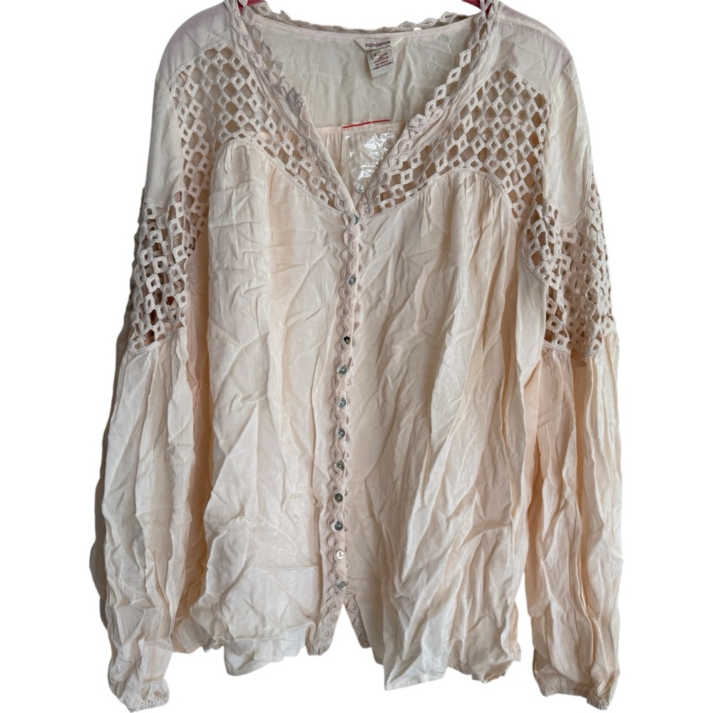 Sundance Cream Blouse with Cut-Out Details Sz L - Picture 2 of 13